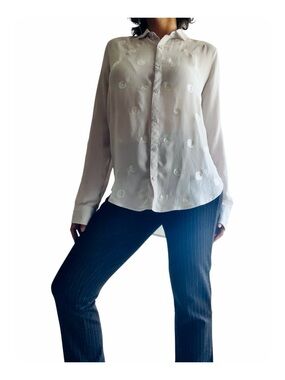 ★ Abercrombie & Fitch Elevated Basic Sequins Long Sleeve Button Down Blouse S ★